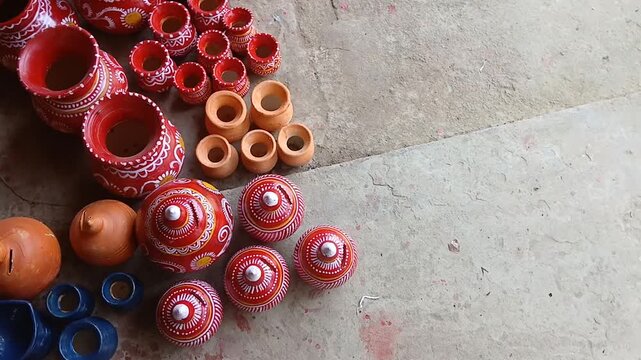 Handmade terracotta pots of India.