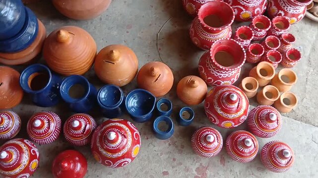 Handmade terracotta pots of India.