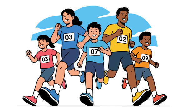 Diverse Group Running Marathon Race with Bib Numbers Illustration
