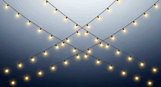 string of fairy lights on black wires against blue background high quality professional detailed