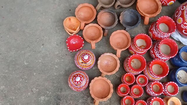Handmade terracotta pots of India.