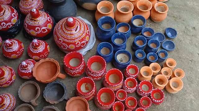 Handmade terracotta pots of India.