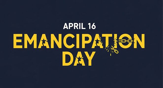 Emancipation day text design with yellow pixelated letters on a dark blue background