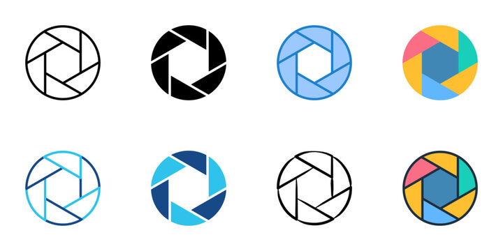 Aperture icons set multiple style collection. Editable stroke 
