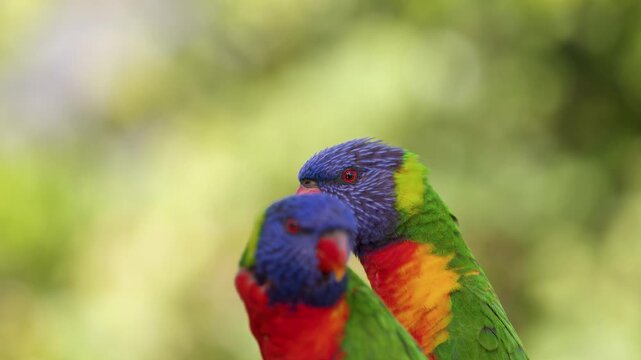 Two Rainbow Lorikeets Perched Together in Gold Coast Australia