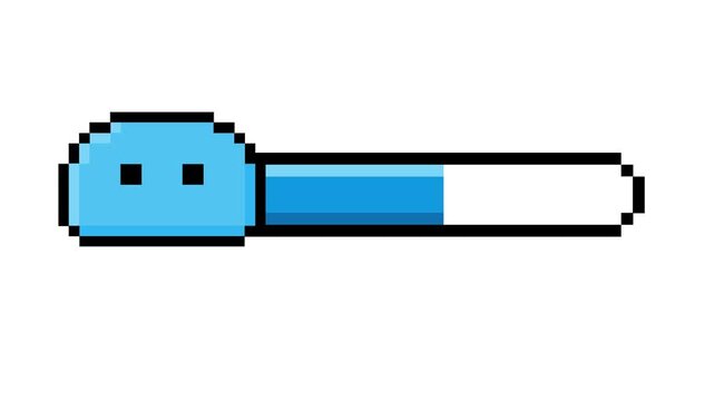 Pixel art blue slime character progress bar icon for digital loading and game user interface design