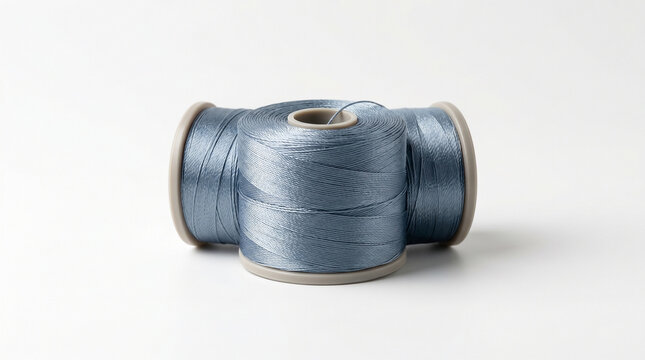 A ash blue sewing thread with a glossy finish