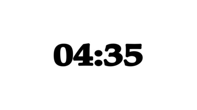 Digital timer displaying 5 minutes in coundown numbers on time clock light segment countdown time clock light segment.4k video