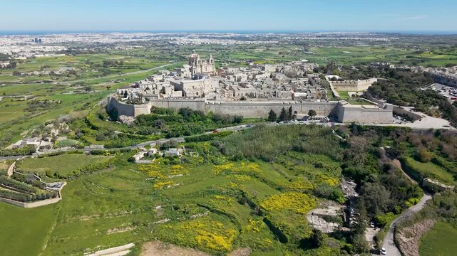 Mdina Aerial Rising Parallax City And Sea Reveal Malta