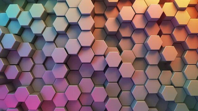 Abstract 3D Hexagon Tiles Motion Background with Vibrant Gradient Lighting