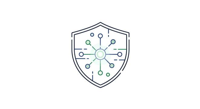 Cybersecurity shield with network connections.