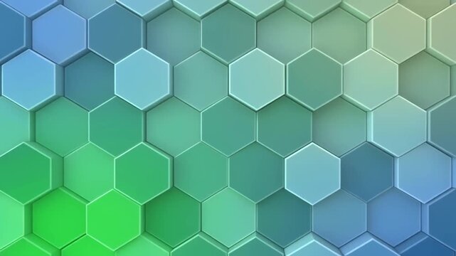 Abstract 3D Hexagonal Motion Background in Shades of Blue and Green