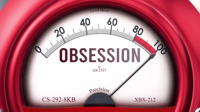 Obsession meter that is hitting a full scale, increasing and high levels of obsession, potential overload. Maximum obsession value, off the charts.