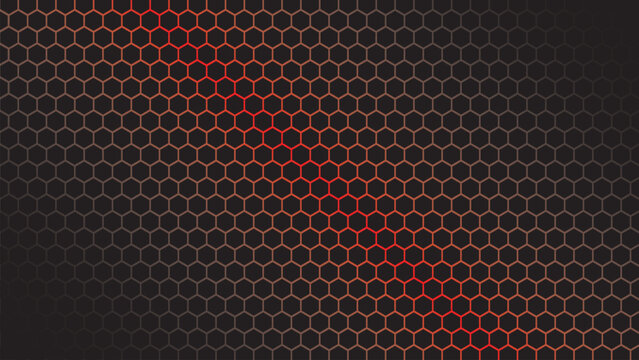 Futuristic neon red honeycomb background featuring glowing hexagon patterns and a modern gradient design. Ideal for gaming visuals, cyberpunk themes, technology presentations, digital wallpapers