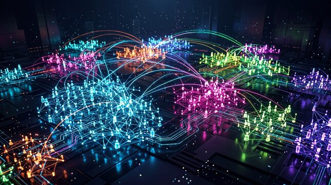 Abstract digital network connections visualizing data communication.