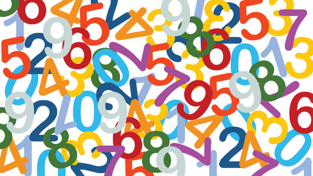 Vibrant colorful numbers background featuring an abstract numeric pattern with modern digital aesthetics. Ideal for educational projects, technology concepts, mathematics themes, data visualization