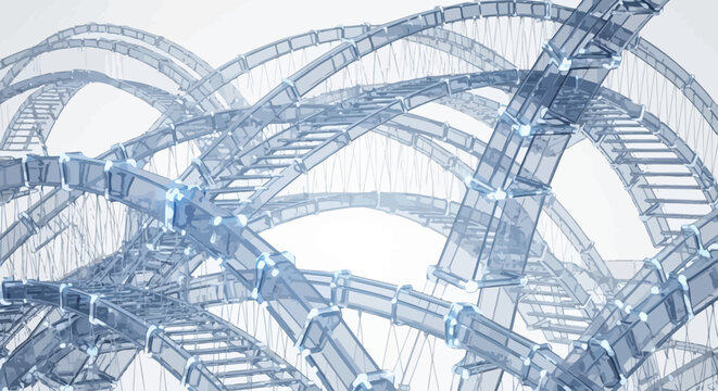 A blue architectural rendering of a rollercoaster.