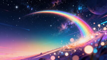 Naklejka premium Cosmic rainbow in starry sky