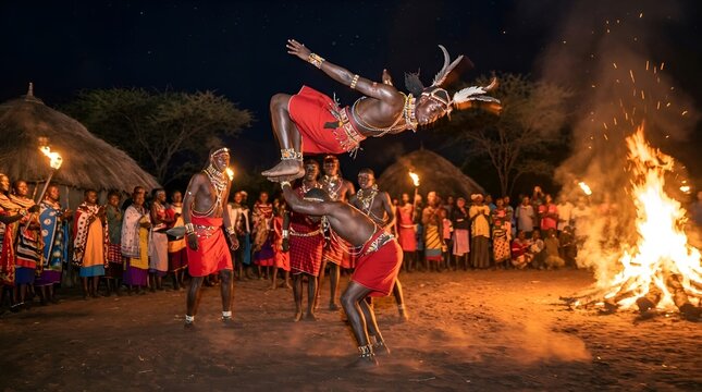 African Cultural Celebration: Acrobat Performer, Traditional Dance, Night Ceremony