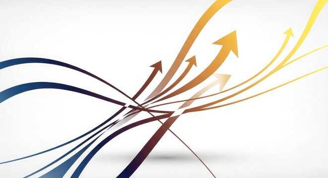 Wealth and success concept with colorful arrows rising upwards on abstract background symbolizing growth and prosperity in business and finance