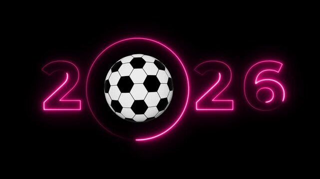 2026 world cup football spinning animation with neon glow.