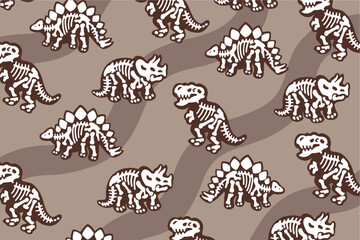 Dinosaur fossils hand drawn seamless pattern prehistoric Illustration on brown background. © MiLk SaLaYa