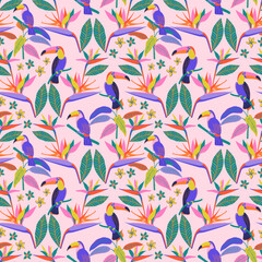 Psychedelic tucan bird tropical blue and pink creative summer pattern © Sergio