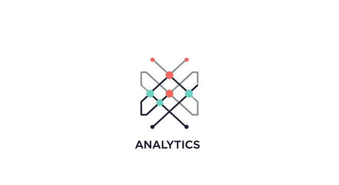 A colorful analytics logo with geometric shapes.