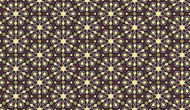 A seamless decorative pattern with ethnic geometric motifs, combining elements of Eastern, African, and boho styles. 