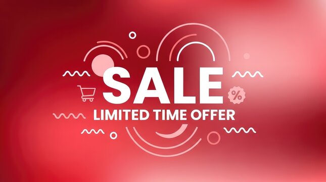 Sale announcement with lightbulb and discount tags on red gradient background