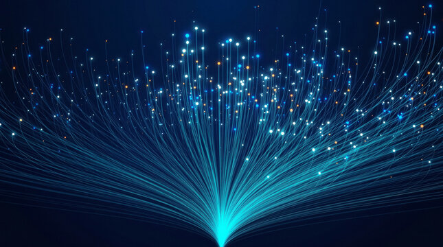 Optical fiber connections forming artificial intelligence neural network for biotech research presentation