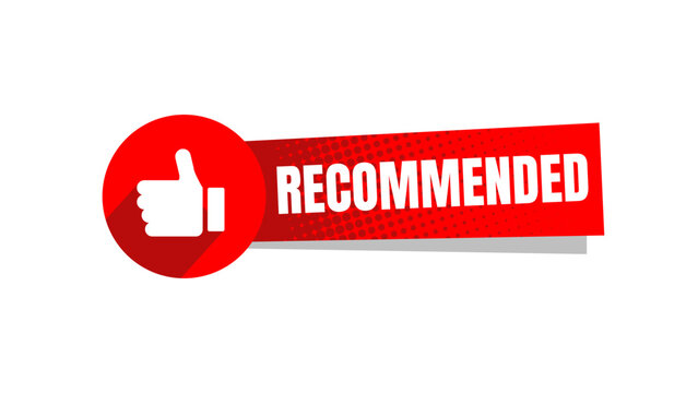Recommended label with thumbs up, promotion badge sticker