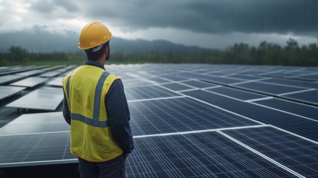 Solar energy implementation renewable energy farm landscape photography industrial environment wide-angle view sustainability concept