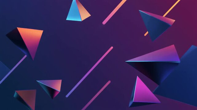 Abstract 3D Motion Background with Floating Colorful Geometric Pyramids