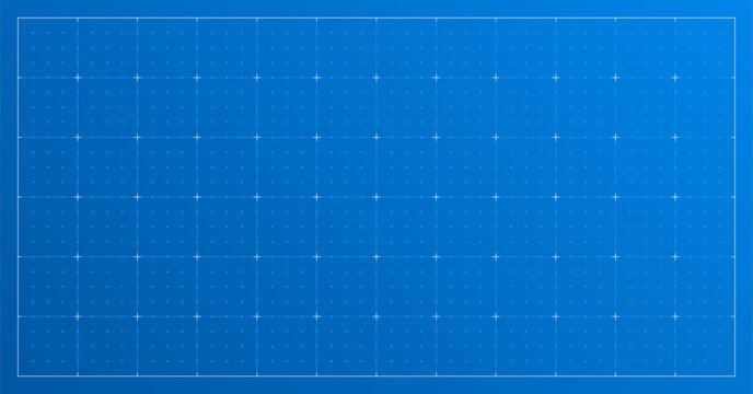 Blueprint background with empty space. Seamless architectural blue graph paper with square grid and dotes. Vector illustration.