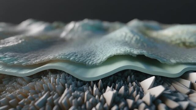 Abstract 3D Motion Wave Rippling Over Crystal Jagged Landscape