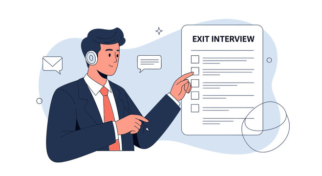 Business professional filling out exit interview form, resignation concept