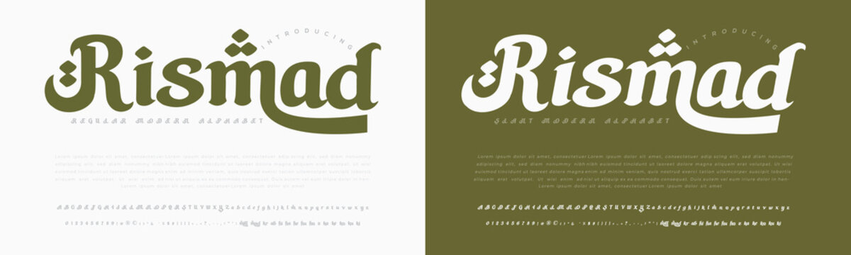Rismad arabic calligraphy typography design with arabic script font or alphabet