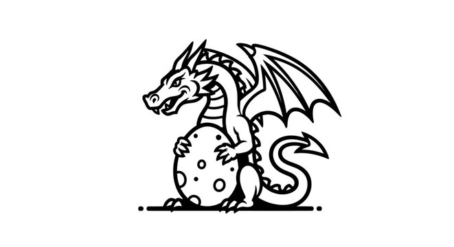 Stylized dragon illustration holding an egg on white background