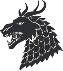 Naklejka premium WebFierce Horned Dragon Head Line Art