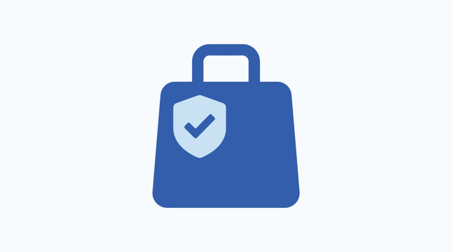 Shopping bag icon with a shield and checkmark symbol, representing secure online shopping and safe payment protection