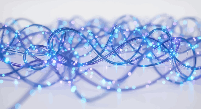 Blue string lights on white background.