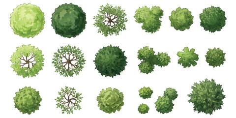 Set of various green trees and bushes seen from above for landscape design and architectural site plans © ZenVectors