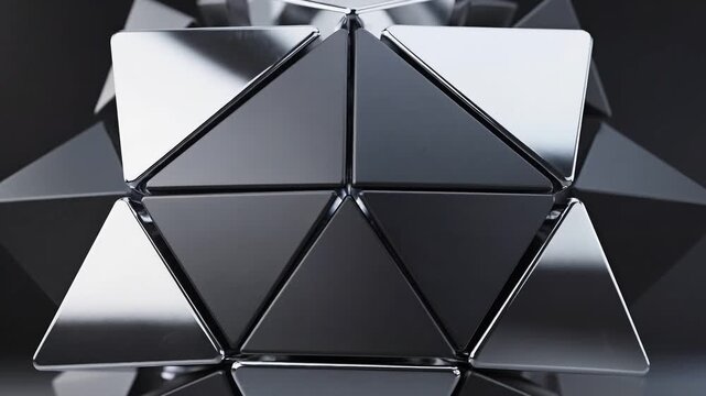 Dynamic arrangement of reflective polygons creating a mesmerizing visual effect in a dark backdrop