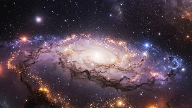 Mesmerizing rotating galaxy cloud with glowing stars illuminating the night sky, showcasing cosmic beauty and vastness