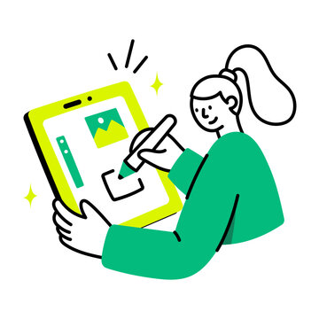 Flat icon of a creator drawing digital artwork on a tablet.