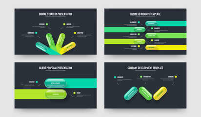 Fototapeta premium Investor Introduction 4 5 2 3 Element Diagram Slide Design Set. Modern Development Four Five Two Three Step Infographic Slideshow Layout Vector Illustration Bundle.