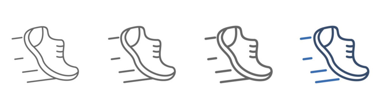 
outline icon set marathon with running shoe design