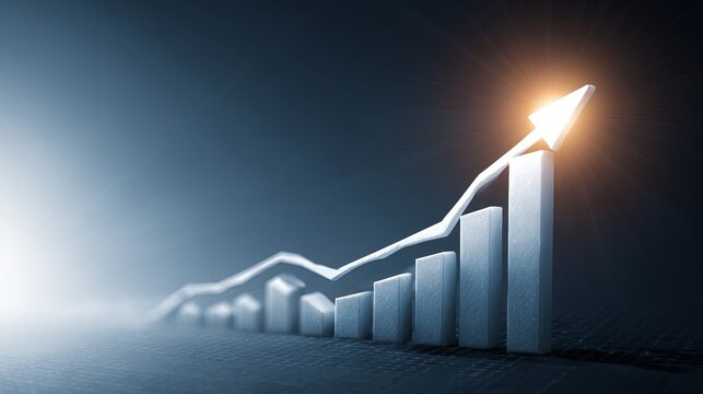 A dynamic bar graph with rising bars and a flaming spark on the highest bar symbolizing rapid growth