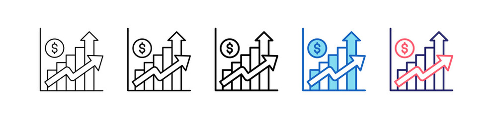 Market Growth Icon In 5 Different Styles Set Collection.    © Awicon